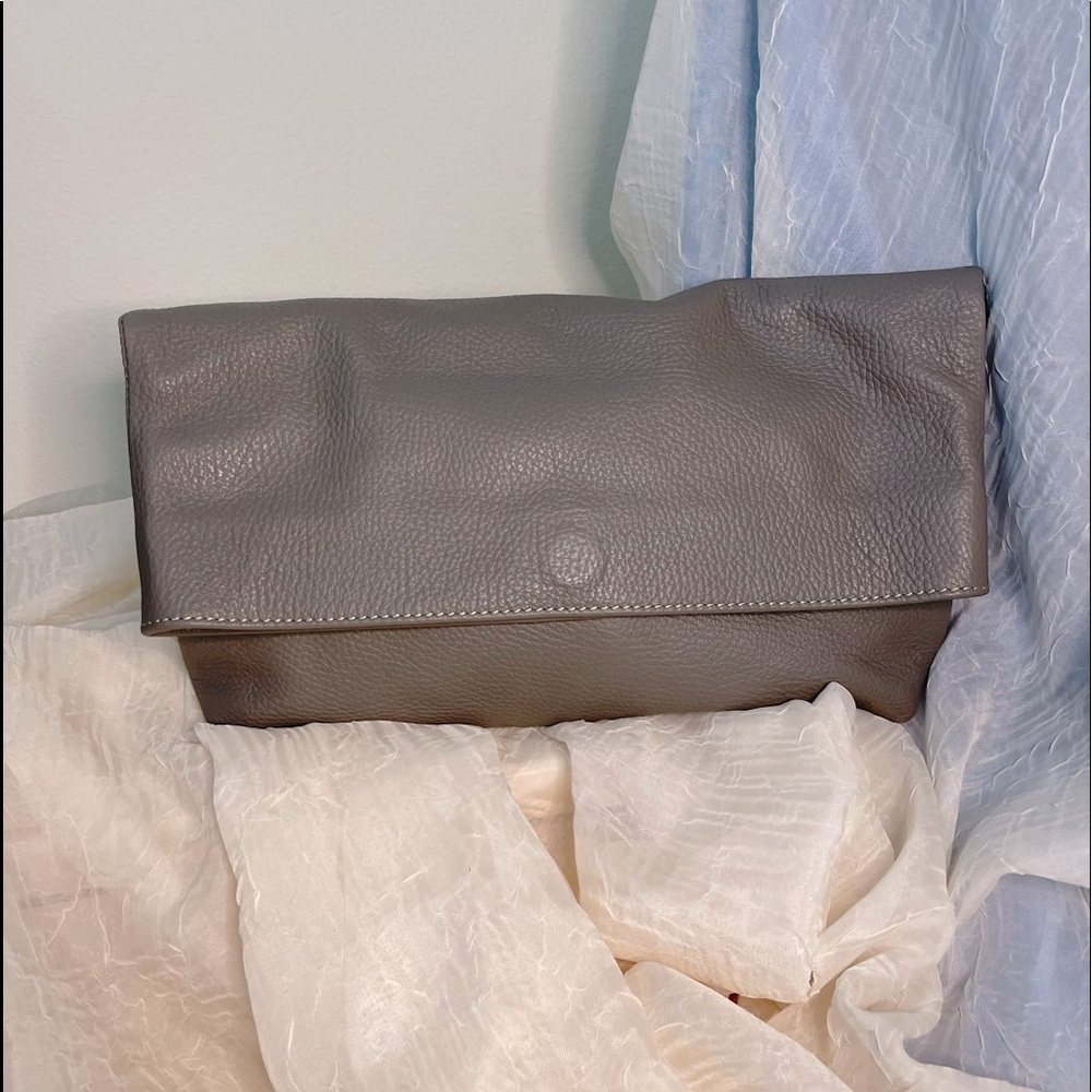 Ann Taylor grey leather clutch